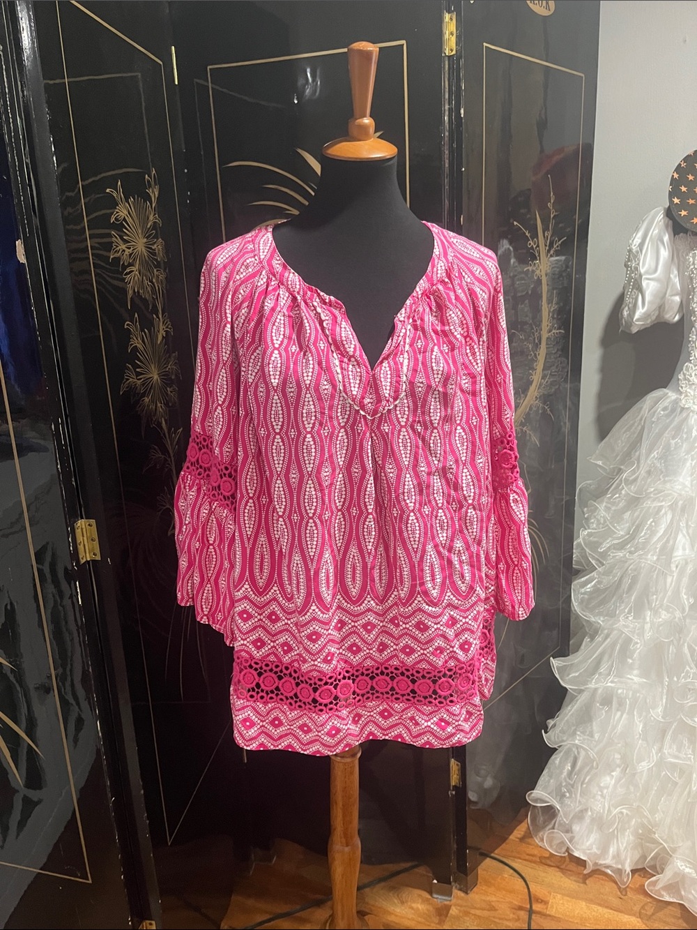 crown & ivy Pink Patterned Peasant Tunic